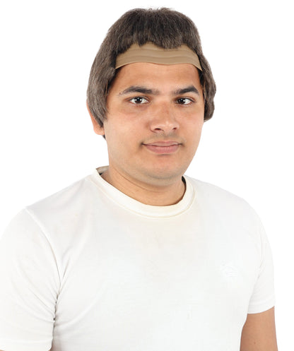 Short Textured Mens Wig | Grey synthetic fibers with subtle volume layered cut and bald cap construction | Essential for theater performance Halloween party and costume events