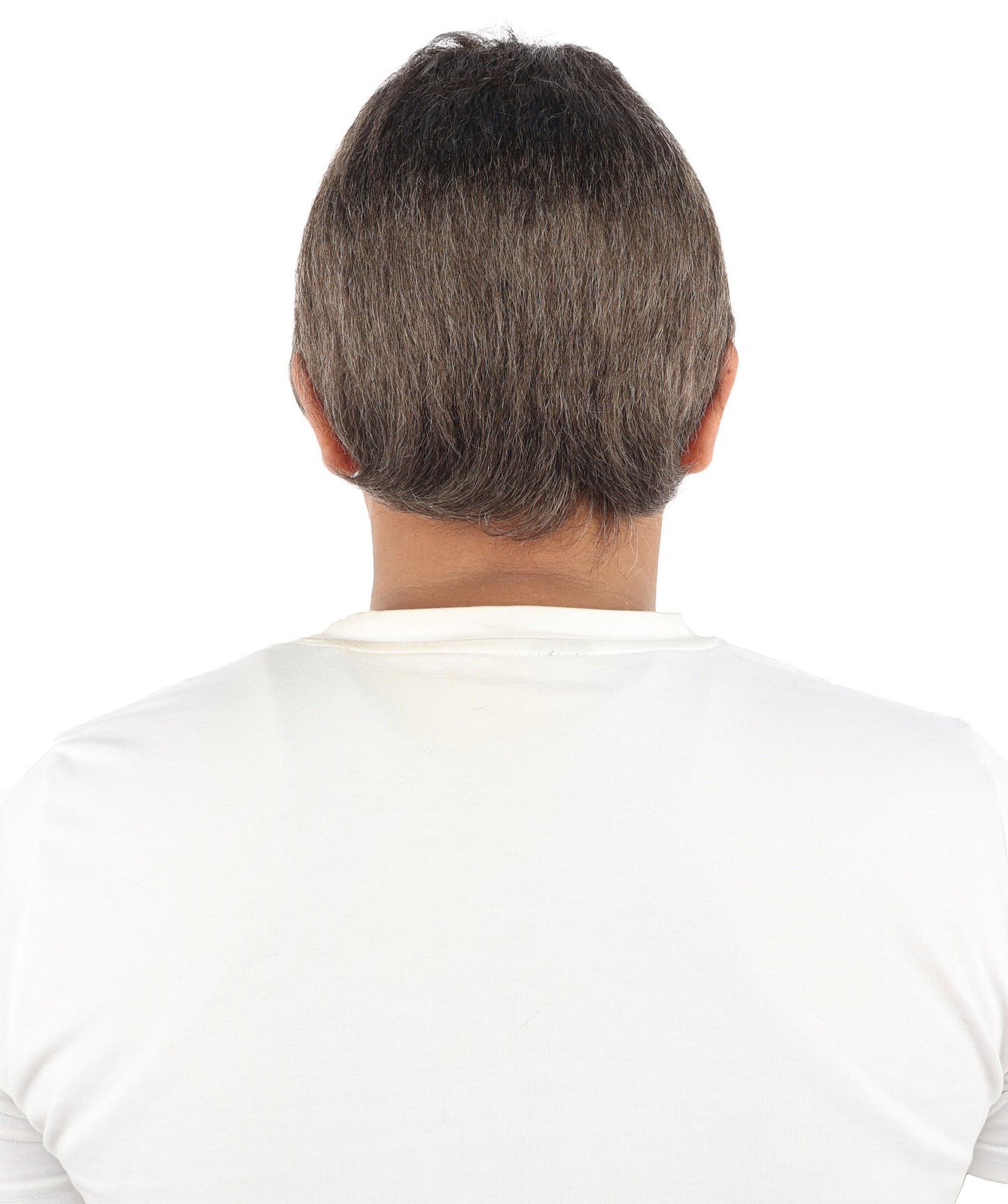 Short Textured Mens Wig | Grey synthetic fibers with subtle volume layered cut and bald cap construction | Essential for theater performance Halloween party and costume events