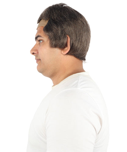 Short Textured Mens Wig | Grey synthetic fibers with subtle volume layered cut and bald cap construction | Essential for theater performance Halloween party and costume events