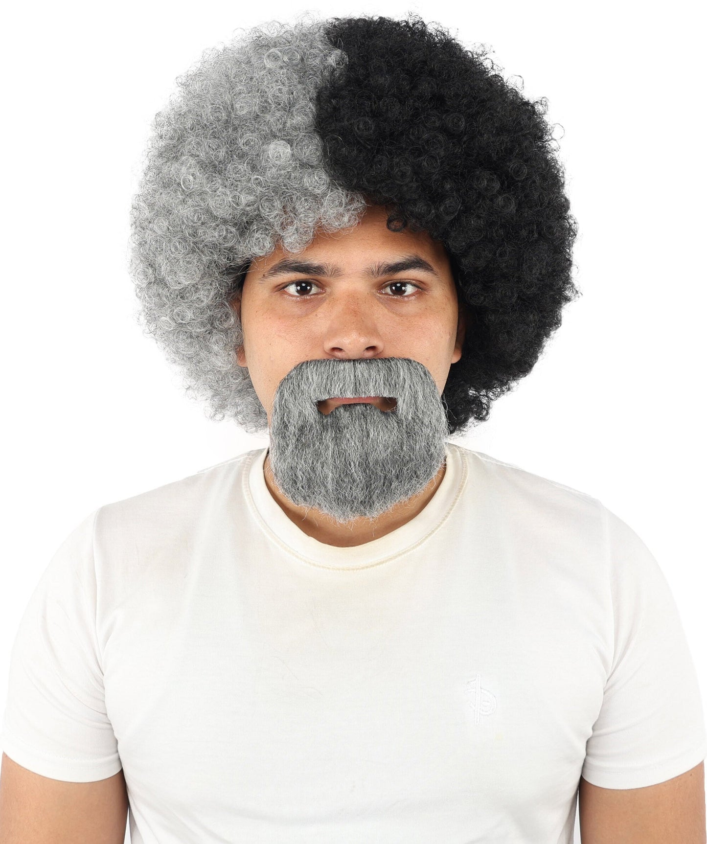 Men's Two-Tone Afro Wig | Split dual hue design, create of synthetic fiber, massive tightly curled spherical volume, breathable base | Party, Halloween, theater, drag, performance, costume events