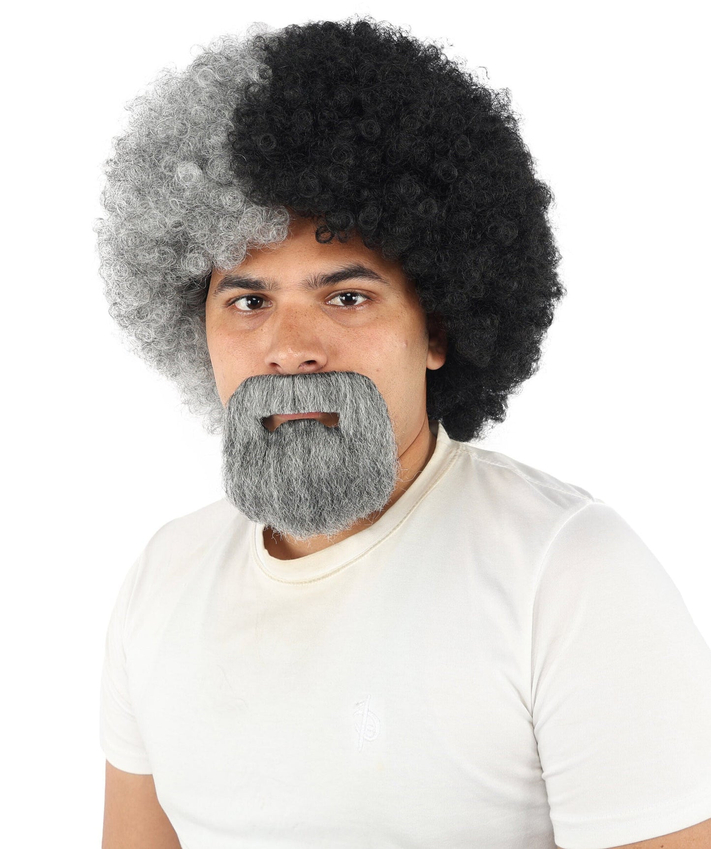 Men's Two-Tone Afro Wig | Split dual hue design, create of synthetic fiber, massive tightly curled spherical volume, breathable base | Party, Halloween, theater, drag, performance, costume events