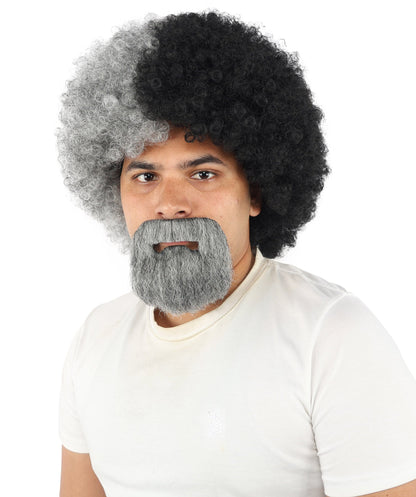 Men's Two-Tone Afro Wig | Split dual hue design, create of synthetic fiber, massive tightly curled spherical volume, breathable base | Party, Halloween, theater, drag, performance, costume events