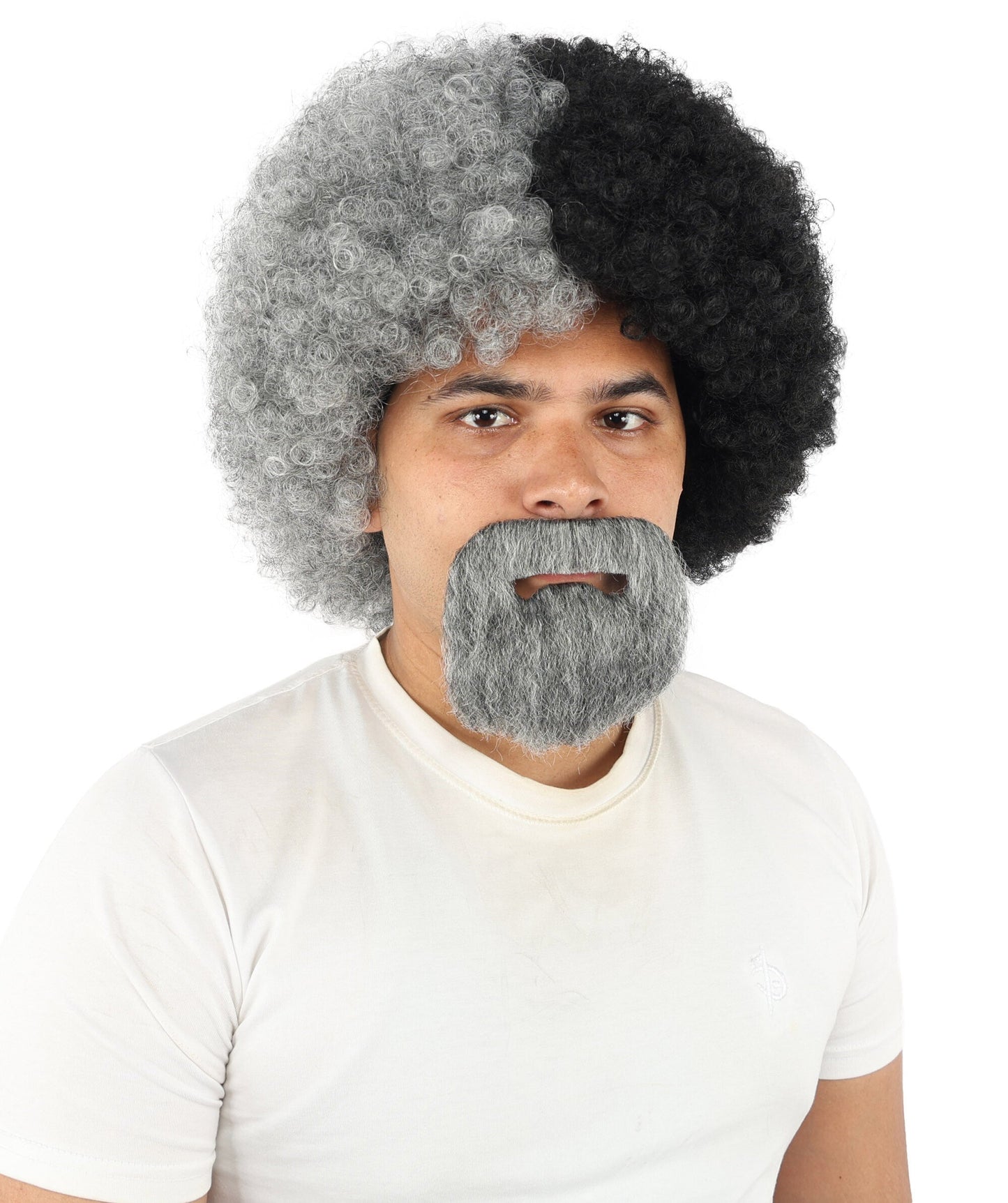 Men's Two-Tone Afro Wig | Split dual hue design, create of synthetic fiber, massive tightly curled spherical volume, breathable base | Party, Halloween, theater, drag, performance, costume events