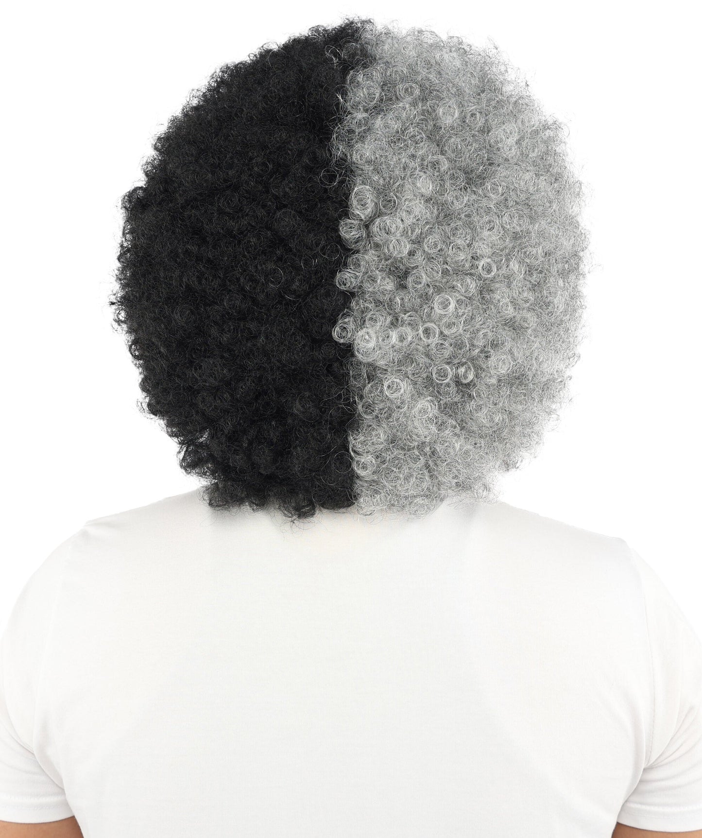 Men's Two-Tone Afro Wig | Split dual hue design, create of synthetic fiber, massive tightly curled spherical volume, breathable base | Party, Halloween, theater, drag, performance, costume events
