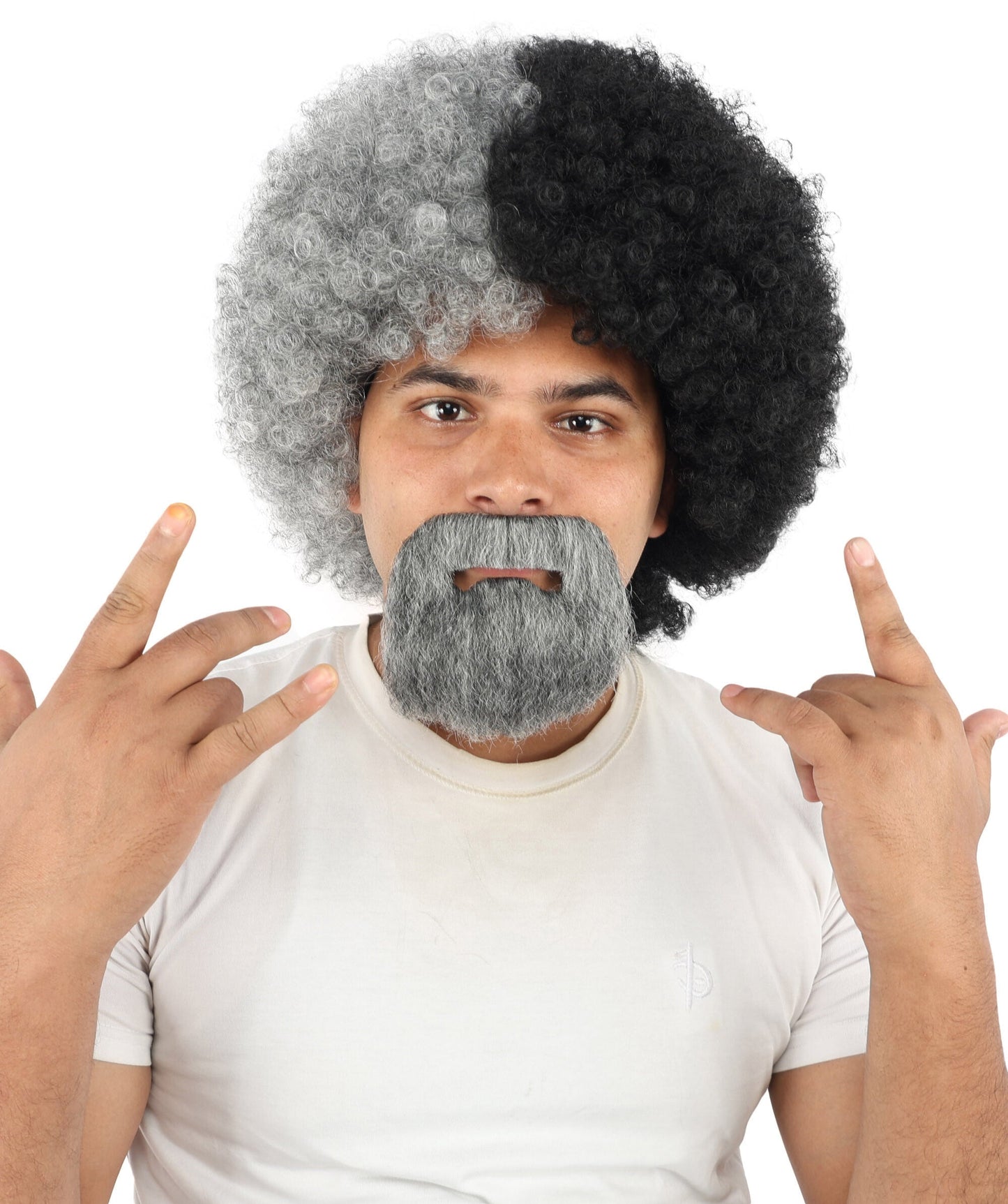 Men's Two-Tone Afro Wig | Split dual hue design, create of synthetic fiber, massive tightly curled spherical volume, breathable base | Party, Halloween, theater, drag, performance, costume events
