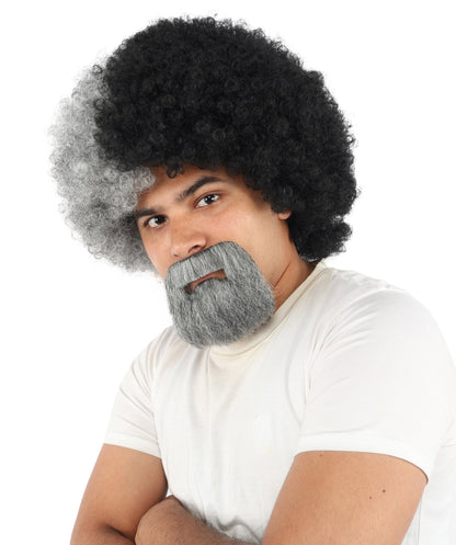 Men's Two-Tone Afro Wig | Split dual hue design, create of synthetic fiber, massive tightly curled spherical volume, breathable base | Party, Halloween, theater, drag, performance, costume events