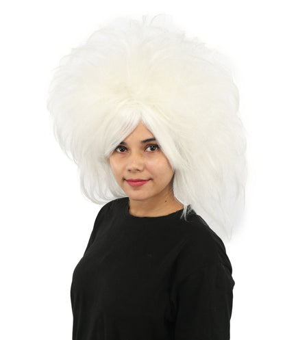 Women's Voluminous Theatrical Wig | White created of synthetic fiber, extreme teased texture, capless base | Drag, Halloween, stage performance