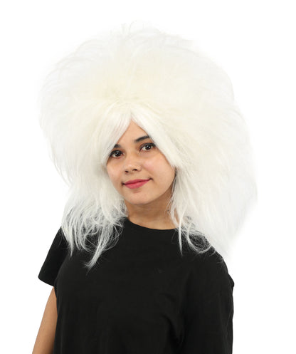 Women's Voluminous Theatrical Wig | White created of synthetic fiber, extreme teased texture, capless base | Drag, Halloween, stage performance