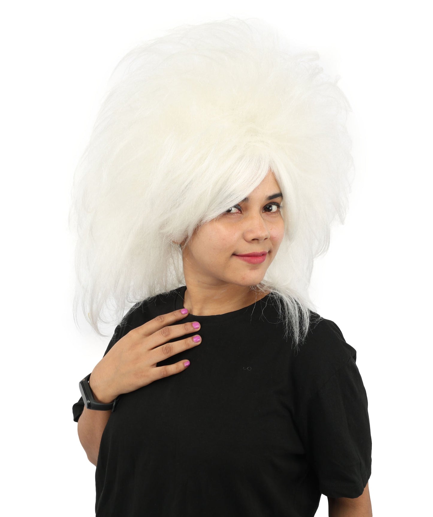Women's Voluminous Theatrical Wig | White created of synthetic fiber, extreme teased texture, capless base | Drag, Halloween, stage performance