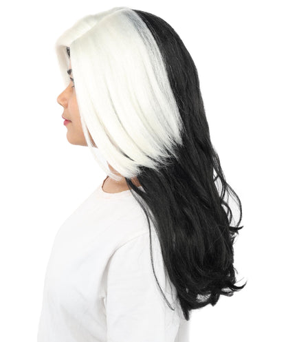 Adult Women’s Rapper-Inspired Black & White Two-Tone Wig | Long Curly Hairpiece with Breathable Capless Design | Ideal for Cosplay, Parties & Halloween