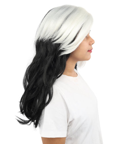 Adult Women’s Rapper-Inspired Black & White Two-Tone Wig | Long Curly Hairpiece with Breathable Capless Design | Ideal for Cosplay, Parties & Halloween
