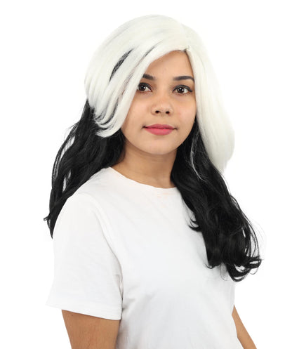 Adult Women’s Rapper-Inspired Black & White Two-Tone Wig | Long Curly Hairpiece with Breathable Capless Design | Ideal for Cosplay, Parties & Halloween