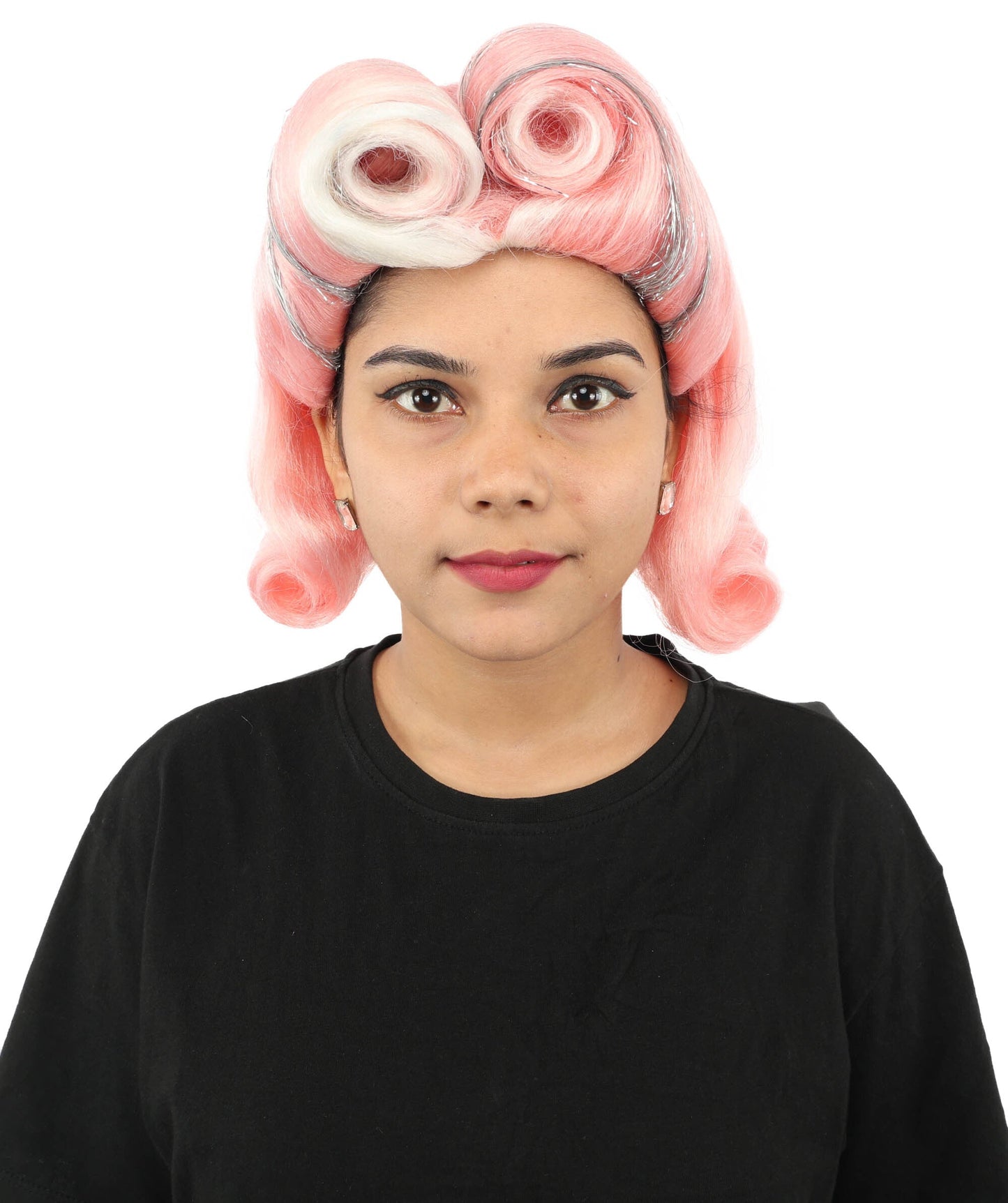 Adult Women’s Medium Curled Multicolor Vintage Wig | Victory Roll Hairstyle | Retro Hairpiece for Halloween, Cosplay & Themed Events