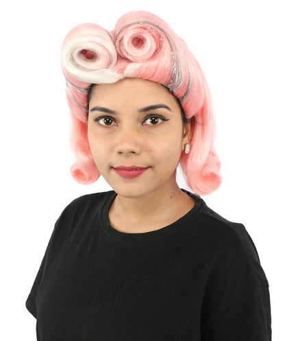 Adult Women’s Medium Curled Multicolor Vintage Wig | Victory Roll Hairstyle | Retro Hairpiece for Halloween, Cosplay & Themed Events