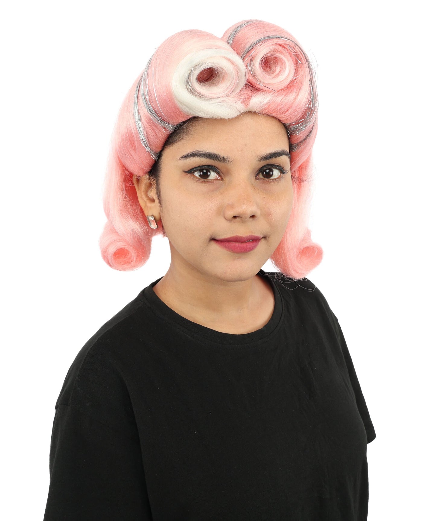 Adult Women’s Medium Curled Multicolor Vintage Wig | Victory Roll Hairstyle | Retro Hairpiece for Halloween, Cosplay & Themed Events