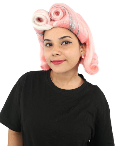 Adult Women’s Medium Curled Multicolor Vintage Wig | Victory Roll Hairstyle | Retro Hairpiece for Halloween, Cosplay & Themed Events