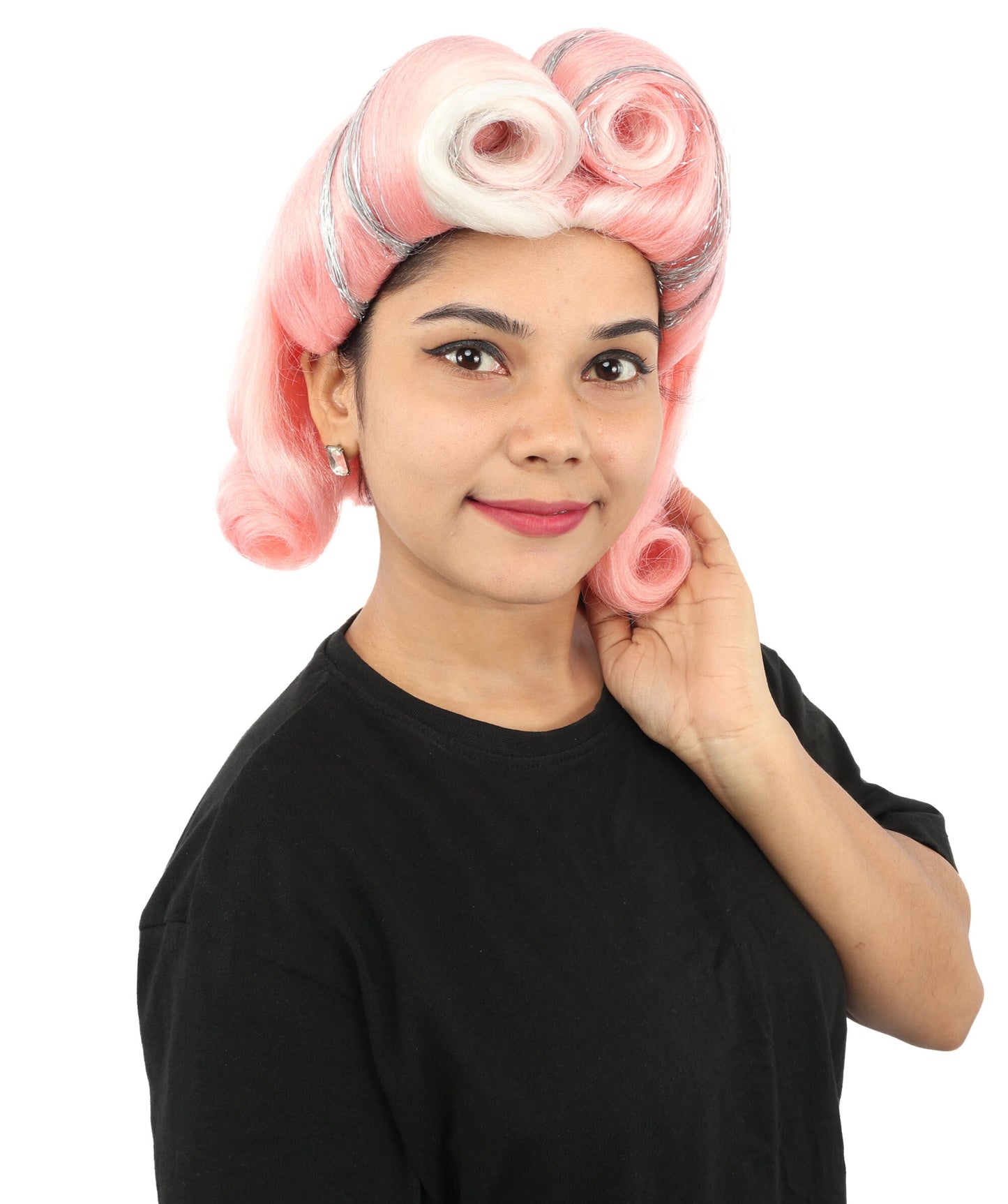 Adult Women’s Medium Curled Multicolor Vintage Wig | Victory Roll Hairstyle | Retro Hairpiece for Halloween, Cosplay & Themed Events