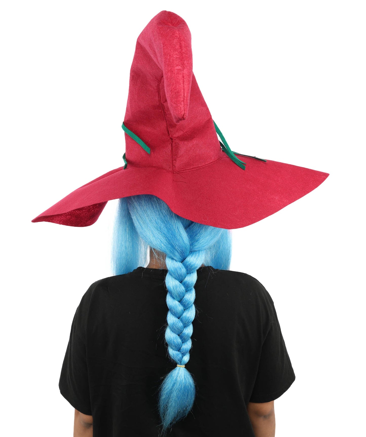 Adult Women’s Blue Witch Wig With Red Hat | Long Fantasy Hat Accessory | Ideal for Halloween & Cosplay
