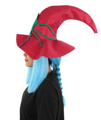 Adult Women’s Blue Witch Wig With Red Hat | Long Fantasy Hat Accessory | Ideal for Halloween & Cosplay