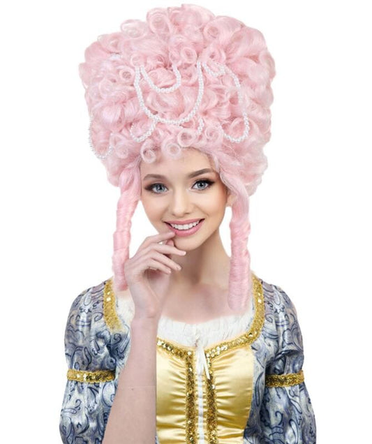 HPO Baroque Beehive Wig with Pearl Accessories for Adult & Teen Bundle Set - Tall curled updo with layered curls pearl strands for halloween cospaly styling