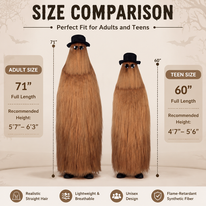 HPO Cousin Dapper Creature Brown Hair Teen 60" & Adult 71" Costume Bundle Set