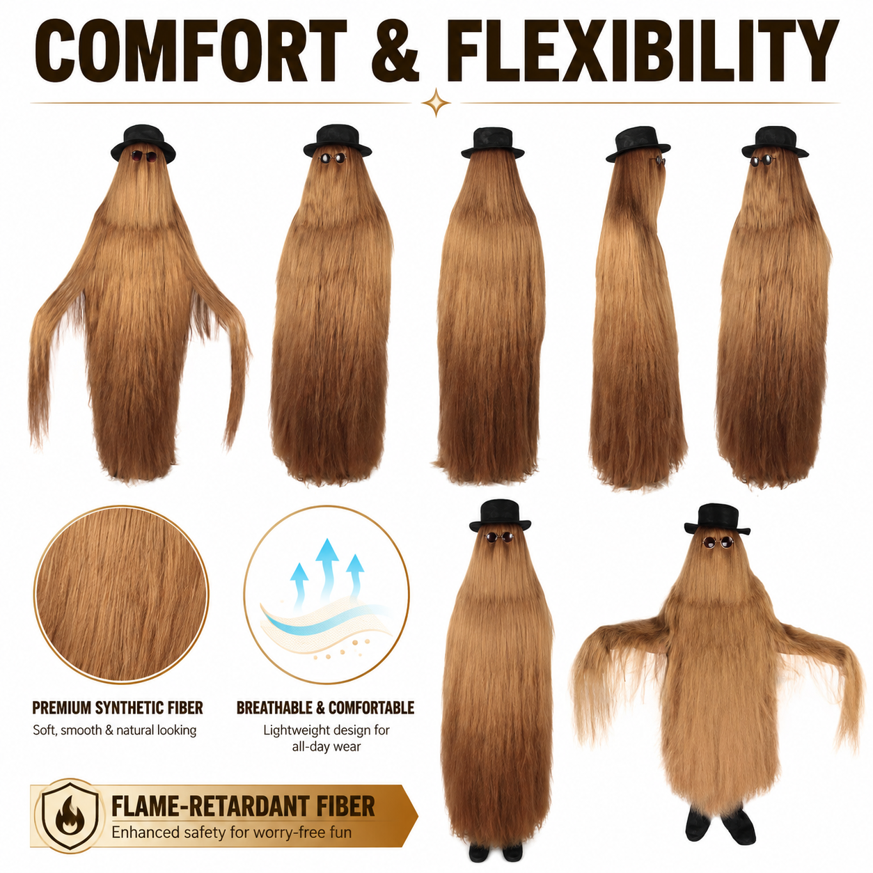 HPO Cousin Dapper Creature Brown Hair Teen 60" & Adult 71" Costume Bundle Set