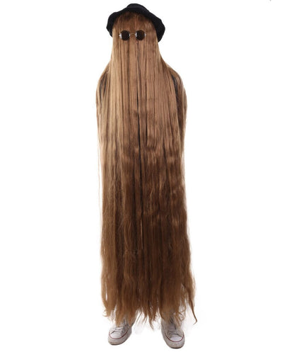 HPO Dapper Creature Brown Hair Wig for 60" Teen & 66" Adult Bundle Costume - Full Length Hairpiece Costume Set With Hat and Round Sunglasses Featuring Dramatic Styling For Outfits & Themed Gatherings
