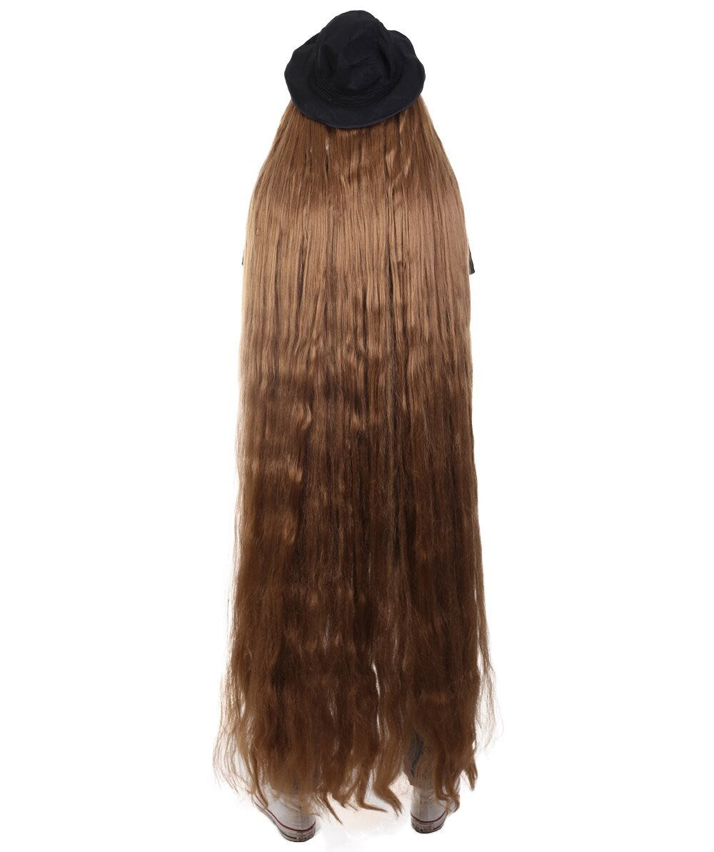 HPO Dapper Creature Brown Hair Wig for 60" Teen & 66" Adult Bundle Costume - Full Length Hairpiece Costume Set With Hat and Round Sunglasses Featuring Dramatic Styling For Outfits & Themed Gatherings