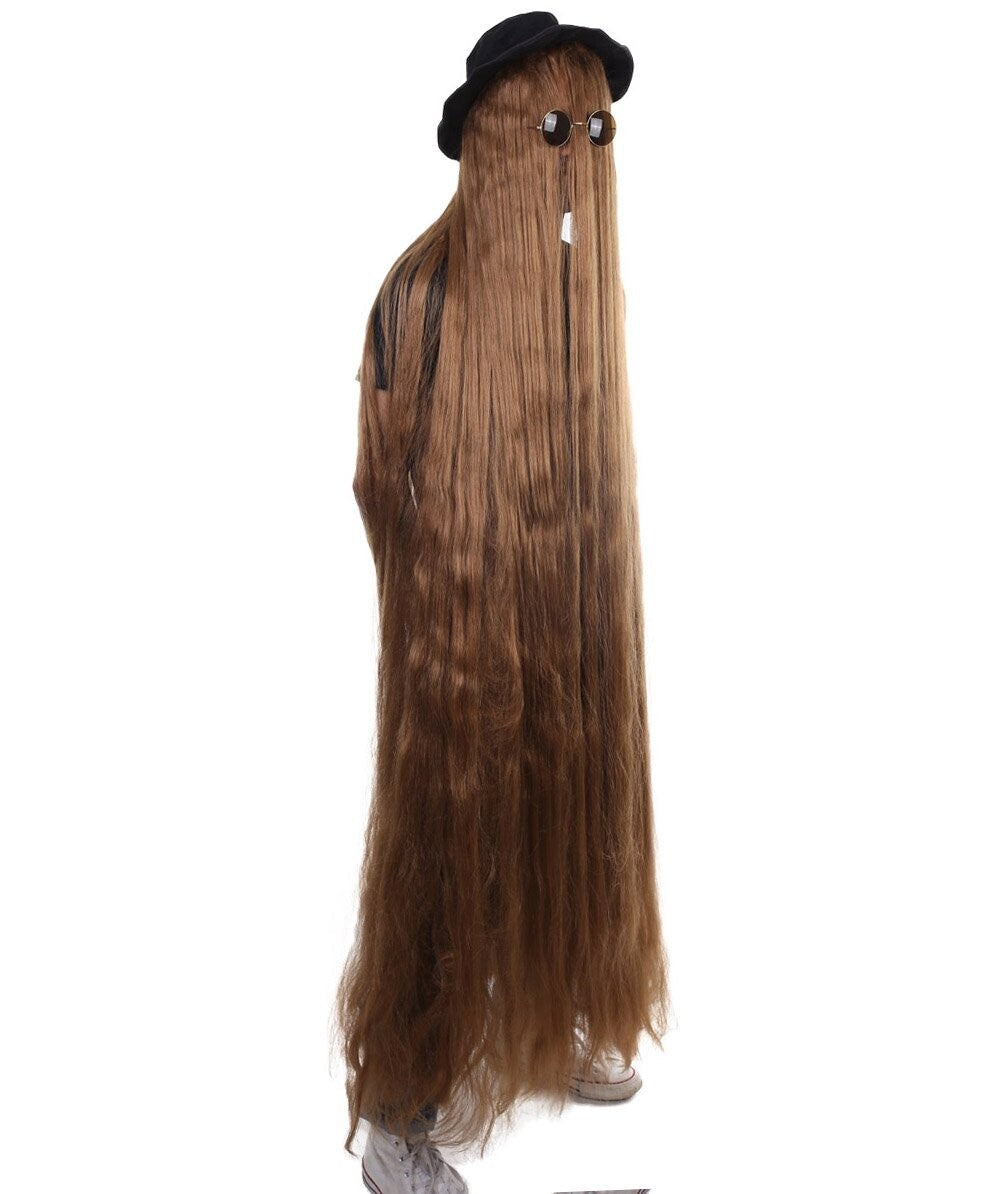 HPO Dapper Creature Brown Hair Wig for 60" Teen & 66" Adult Bundle Costume - Full Length Hairpiece Costume Set With Hat and Round Sunglasses Featuring Dramatic Styling For Outfits & Themed Gatherings