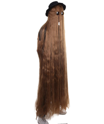 HPO Dapper Creature Brown Hair Wig for 60" Teen & 66" Adult Bundle Costume - Full Length Hairpiece Costume Set With Hat and Round Sunglasses Featuring Dramatic Styling For Outfits & Themed Gatherings