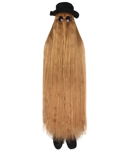 HPO Dapper Creature Brown Hair Wig for 60" Teen & 66" Adult Bundle Costume - Full Length Hairpiece Costume Set With Hat and Round Sunglasses Featuring Dramatic Styling For Outfits & Themed Gatherings