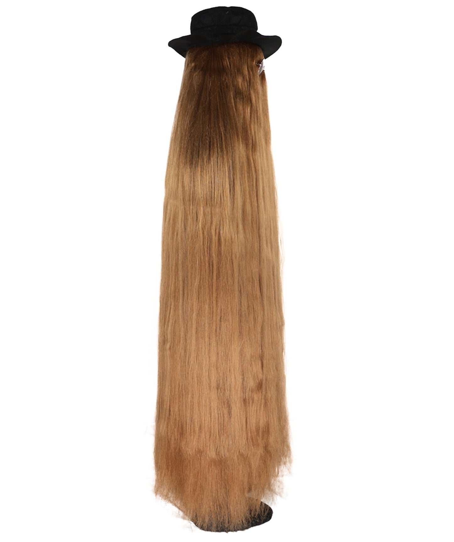 HPO Dapper Creature Brown Hair Wig for 60" Teen & 66" Adult Bundle Costume - Full Length Hairpiece Costume Set With Hat and Round Sunglasses Featuring Dramatic Styling For Outfits & Themed Gatherings