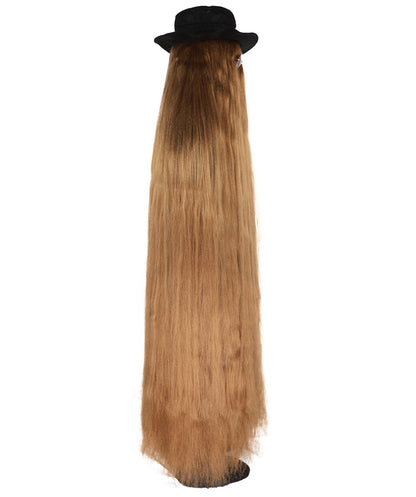 HPO Dapper Creature Brown Hair Wig for 60" Teen & 66" Adult Bundle Costume - Full Length Hairpiece Costume Set With Hat and Round Sunglasses Featuring Dramatic Styling For Outfits & Themed Gatherings