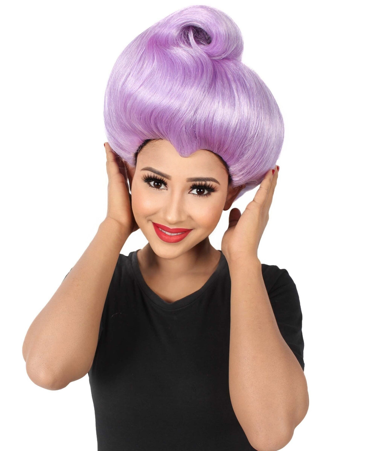 HPO Women's Godmother Beehive Updo Purple Wig for Teen & Adult Bundle Set - Fantasy inspired hairstyle with a classic updo shape Ideal for Halloween Cosplay