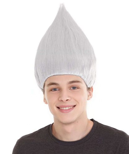 HPO Unisex Troll White Wig Bundle for Adult & Teen Classic Spiked Synthetic Hair - Fantasy Hairstyle with A Bold Upright Tall Shape Ideal for Halloween Cosplay Events & Themed Dress-Up