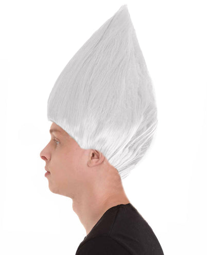 HPO Unisex Troll White Wig Bundle for Adult & Teen Classic Spiked Synthetic Hair - Fantasy Hairstyle with A Bold Upright Tall Shape Ideal for Halloween Cosplay Events & Themed Dress-Up