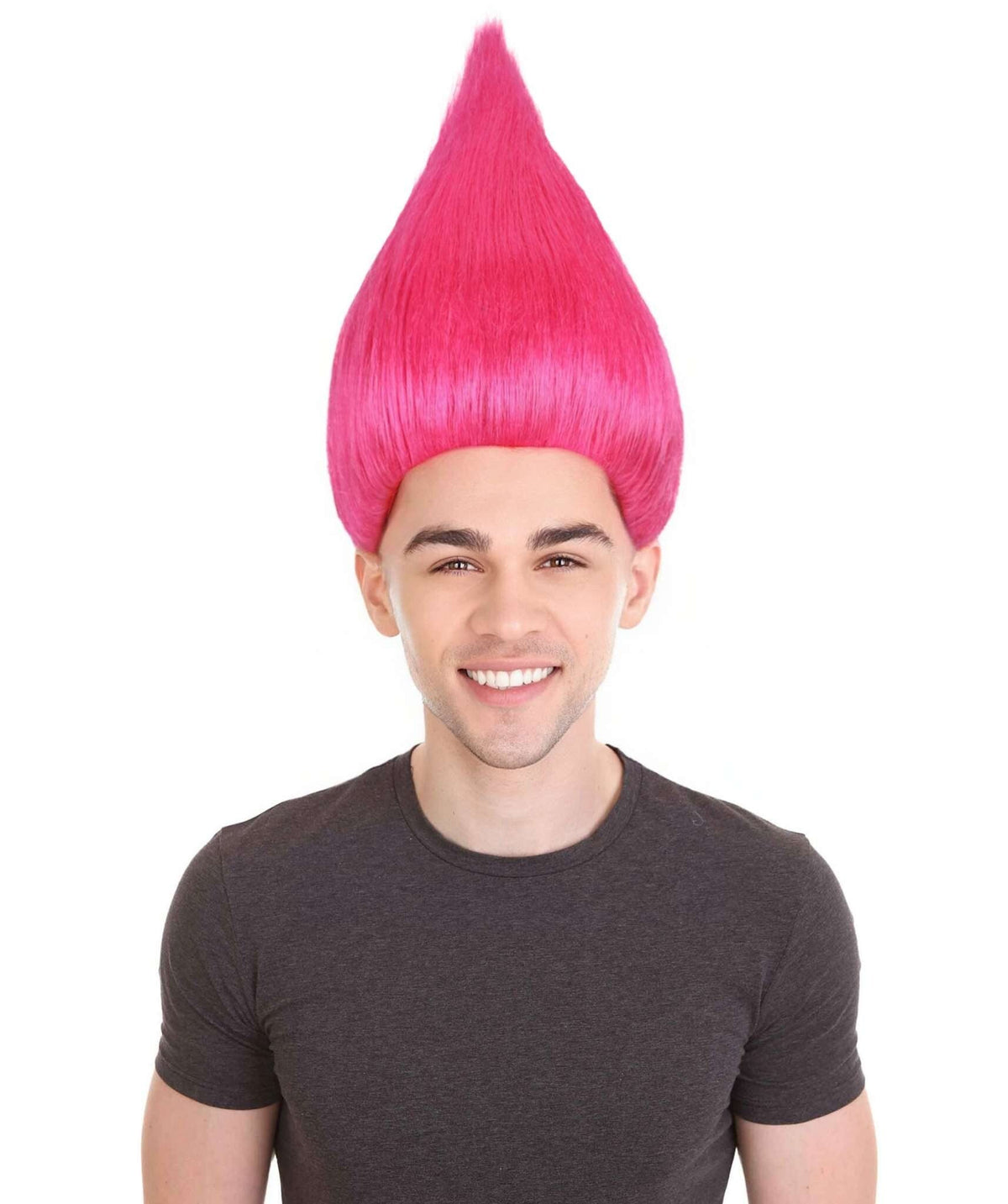 HPO Troll Neon Pink Wig Synthetic Costume Hairpiece Bundle Set for Adult & Teen - Tall Spiked Fantasy Upright Hairstyle With Bold Volume for Cosplay Events & Themed Dress-Up.