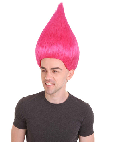 HPO Troll Neon Pink Wig Synthetic Costume Hairpiece Bundle Set for Adult & Teen - Tall Spiked Fantasy Upright Hairstyle With Bold Volume for Cosplay Events & Themed Dress-Up.