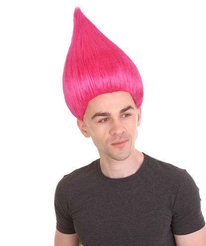 HPO Troll Neon Pink Wig Synthetic Costume Hairpiece Bundle Set for Adult & Teen - Tall Spiked Fantasy Upright Hairstyle With Bold Volume for Cosplay Events & Themed Dress-Up.