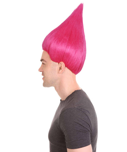 HPO Troll Neon Pink Wig Synthetic Costume Hairpiece Bundle Set for Adult & Teen - Tall Spiked Fantasy Upright Hairstyle With Bold Volume for Cosplay Events & Themed Dress-Up.