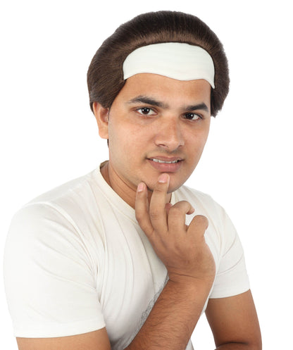 HPO Men's Short Brown Horror Wig With Bald Cap – Costume Hairpiece for Adults | Scary Look for Halloween, Cosplay & Themed Parties