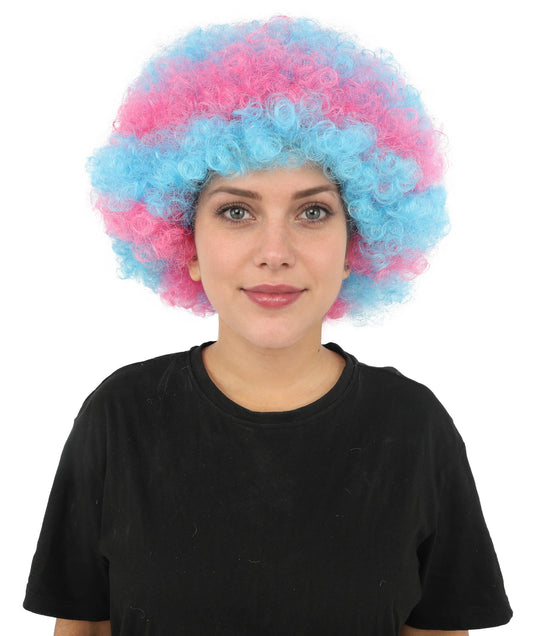 Adult & Teen Women’s Spiral Clown Wig  With Standard Cap | Blue-Pink Curly Costume Accessory | 13 Inch Synthetic Hair for Halloween, Cosplay, Parties & Events