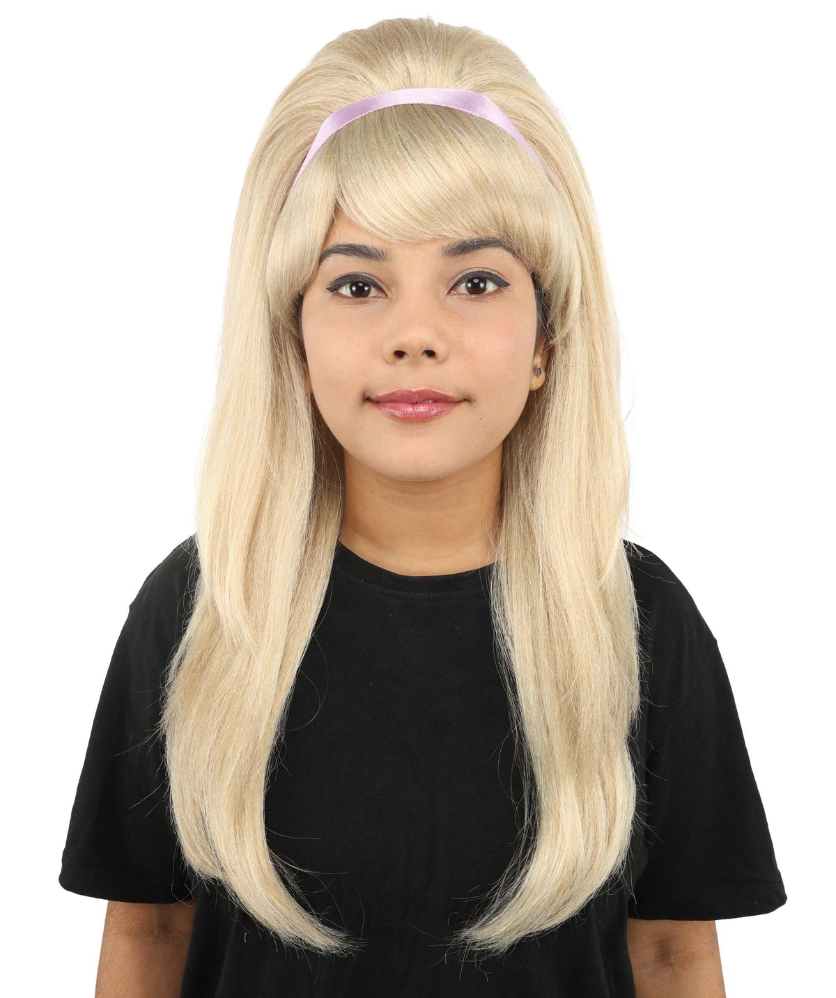 Adult & Teen Women's 60s Retro Mod Wig | 23 Inch Long Straight Blonde Costume Hairpiece with Headband | Synthetic Fiber Wig for Halloween Cosplay