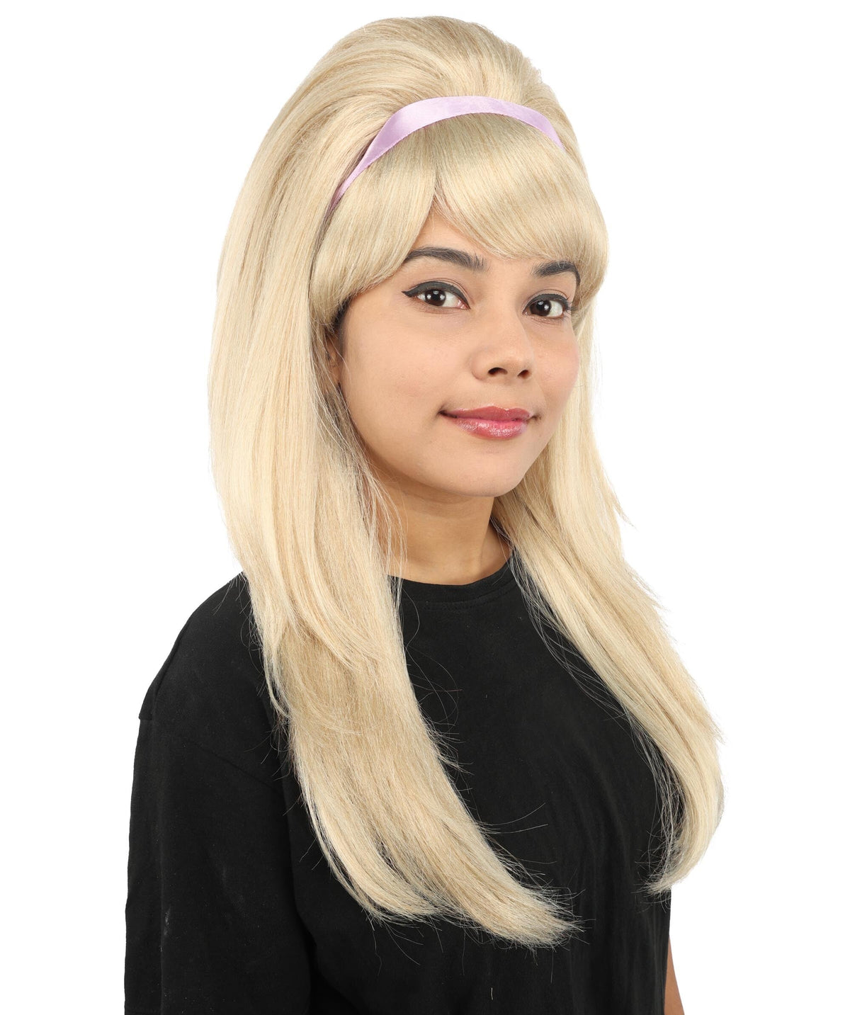 Adult & Teen Women's 60s Retro Mod Wig | 23 Inch Long Straight Blonde Costume Hairpiece with Headband | Synthetic Fiber Wig for Halloween Cosplay