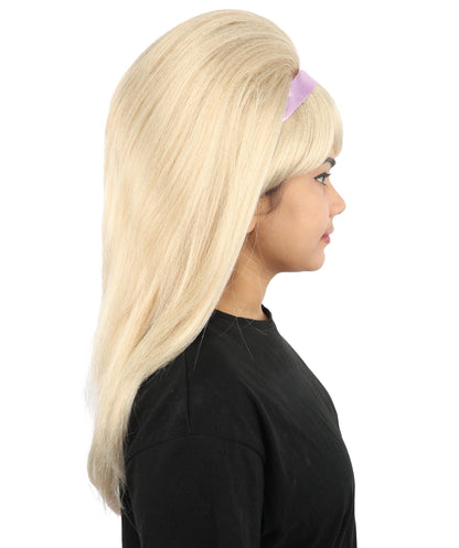 Adult & Teen Women's 60s Retro Mod Wig | 23 Inch Long Straight Blonde Costume Hairpiece with Headband | Synthetic Fiber Wig for Halloween Cosplay