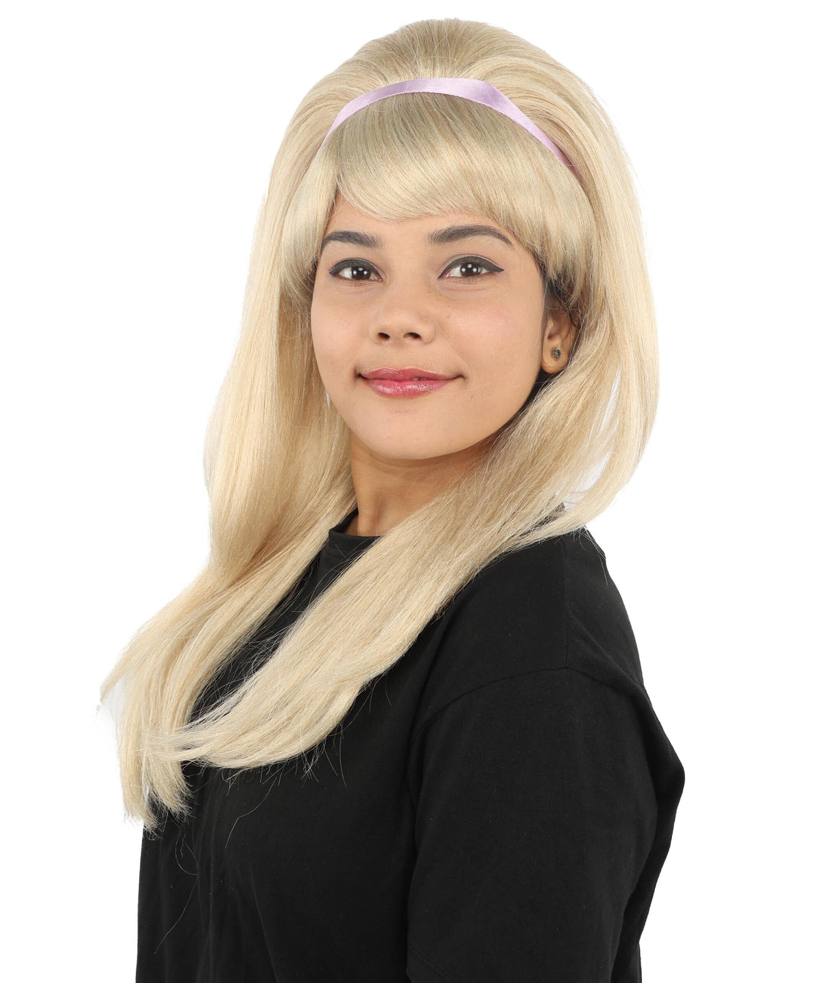 Adult & Teen Women's 60s Retro Mod Wig | 23 Inch Long Straight Blonde Costume Hairpiece with Headband | Synthetic Fiber Wig for Halloween Cosplay