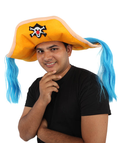 Adult Men's Theatrical Twin Tail Hat | Hat With Hair Accessory | Drag, Stage Shows, Costume Events And Halloween