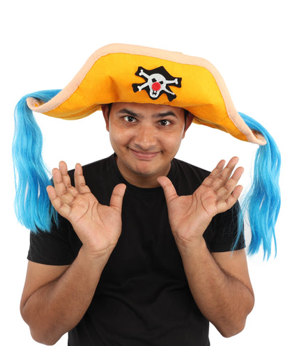 Adult Men's Theatrical Twin Tail Hat | Hat With Hair Accessory | Drag, Stage Shows, Costume Events And Halloween