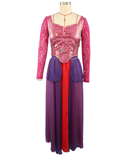 HPO Women's Medieval Fantasy Gown Costume Long Sleeve Royal Dress Outfit - Elegant Bodice Flowing Layered Skirt & Royal Character Styling for Women Halloween Cosplay Parties & Fantasy Events