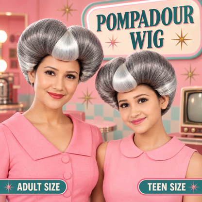 HPO Pompadour Style Bouffant Wig with Front Bangs Teen & Adult Bundle Set- Two Tone Heart Shape Flame-Retardant Volume Contrasting Front Section and Classic Updo Synthetic Wigs for Cosplay Events